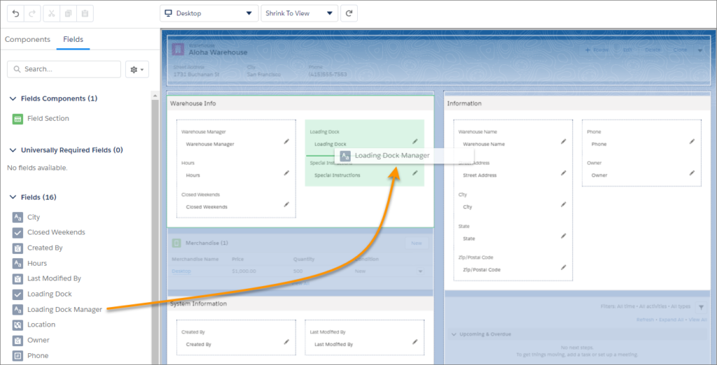 Salesforce CRM desktop fields tab 