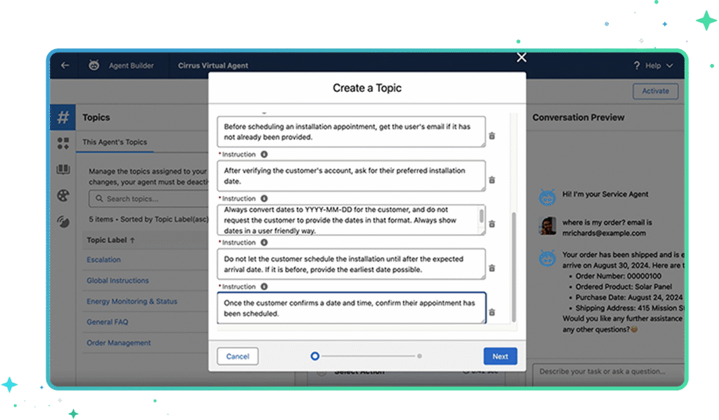 Topics and Actions: Configuring Agents