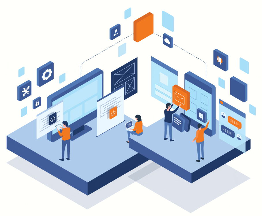 A diverse group collaborates on a computer and tablet, showcasing Salesforce Event Management benefits.
