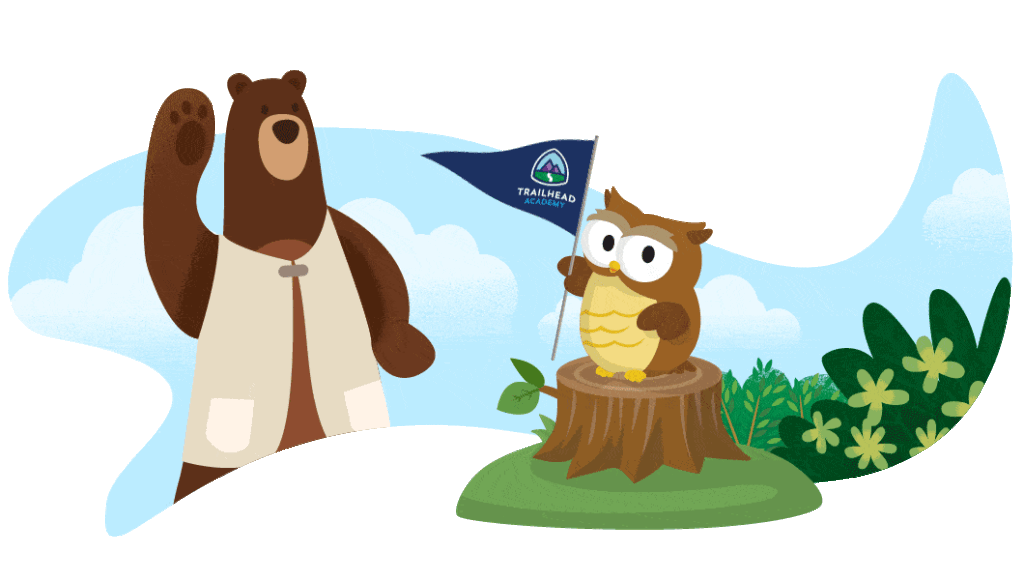 A bear and an owl standing together, symbolizing the importance of Salesforce adoption for success.