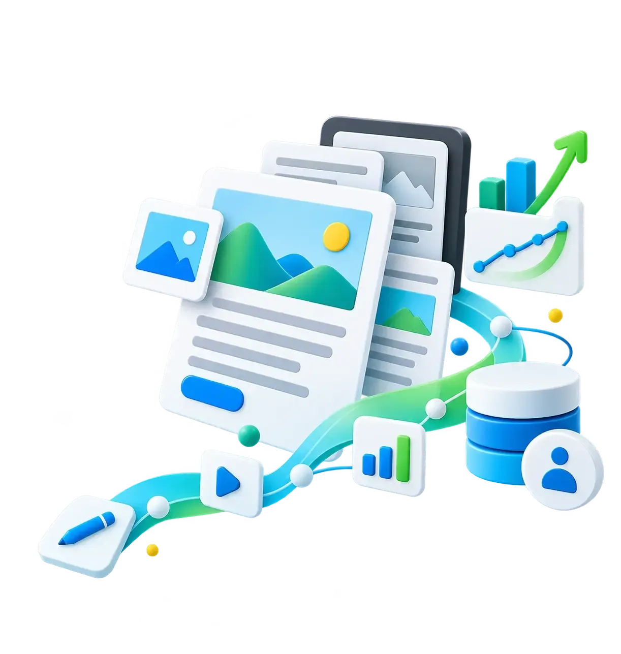 Content strategy, publishing, and analytics illustration