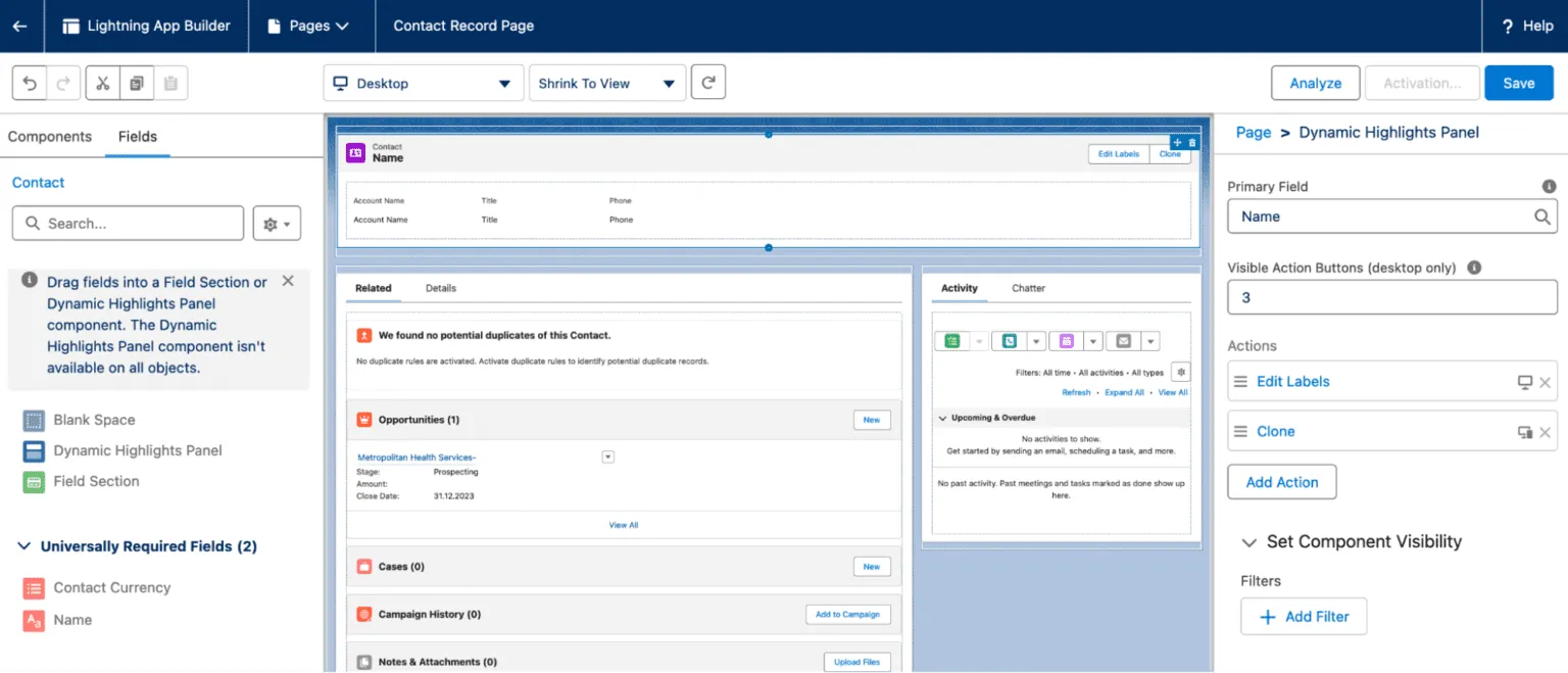Lightning Page Adjustments