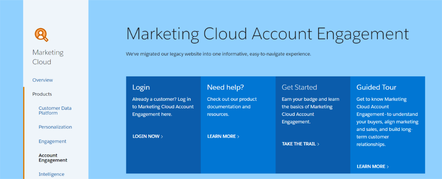 a screen of Salesforce website page about Marketing Cloud Account Engagement  