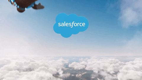 A cartoon Astro flying with Salesforce logo.