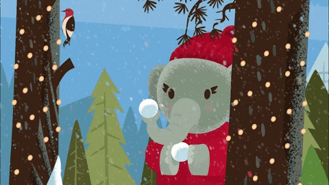 An elephant in a red hat standing in the woods, wishing you Happy Winter Holidays from Routine Automation.