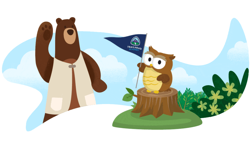 A bear and an owl standing together, symbolizing the importance of Salesforce adoption for success.