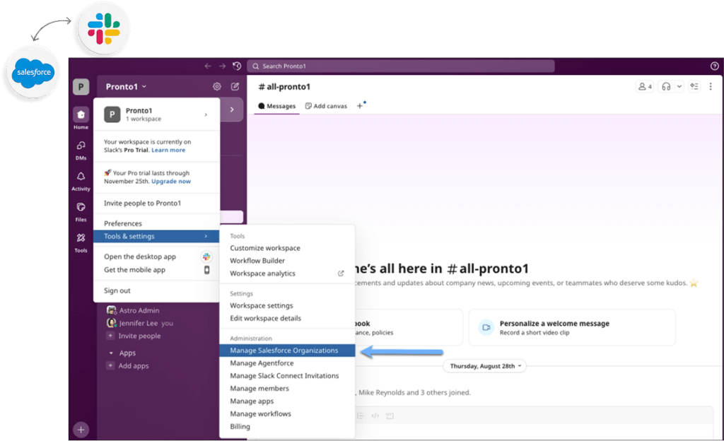 Step 3. Connect the Slack Workspace and Salesforce Org