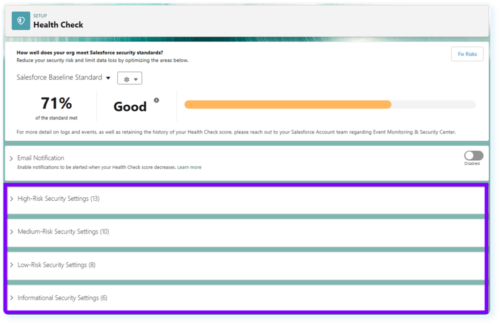 Review the Salesforce Health Check Score